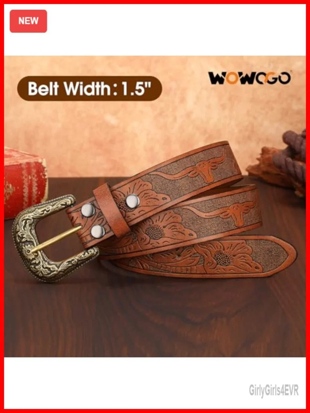 Western Cowgirl Belt Women Vintage Faux Leather Engraved Buckle Country